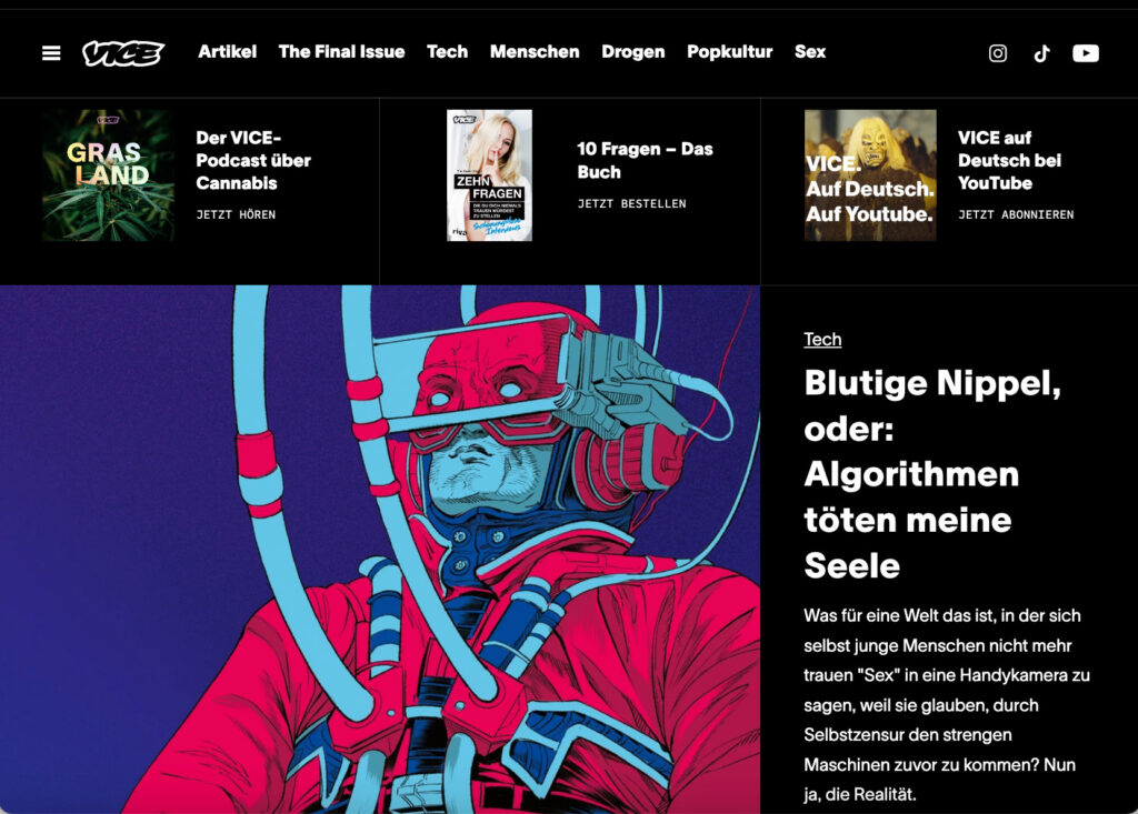 Die Startseite von VICE Deutschland im Juni 2024 (Foto: Screenshot)
