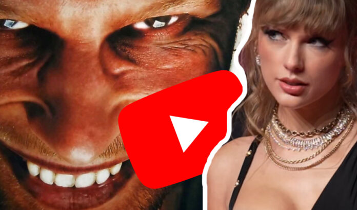 Collage: GROOVE (Aphex Twin: Presse, Taylor Swift: iHeartRadioCA (Wikipedia Commons), YouTube-Logo: Public Domain)