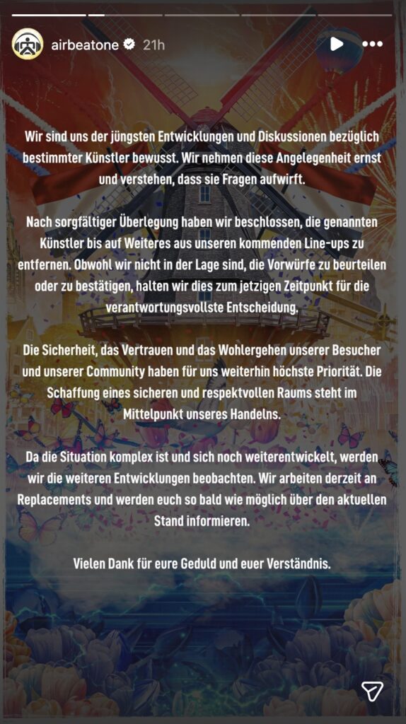 Das Statement von Airbeat One (Abbildung: Instagram)